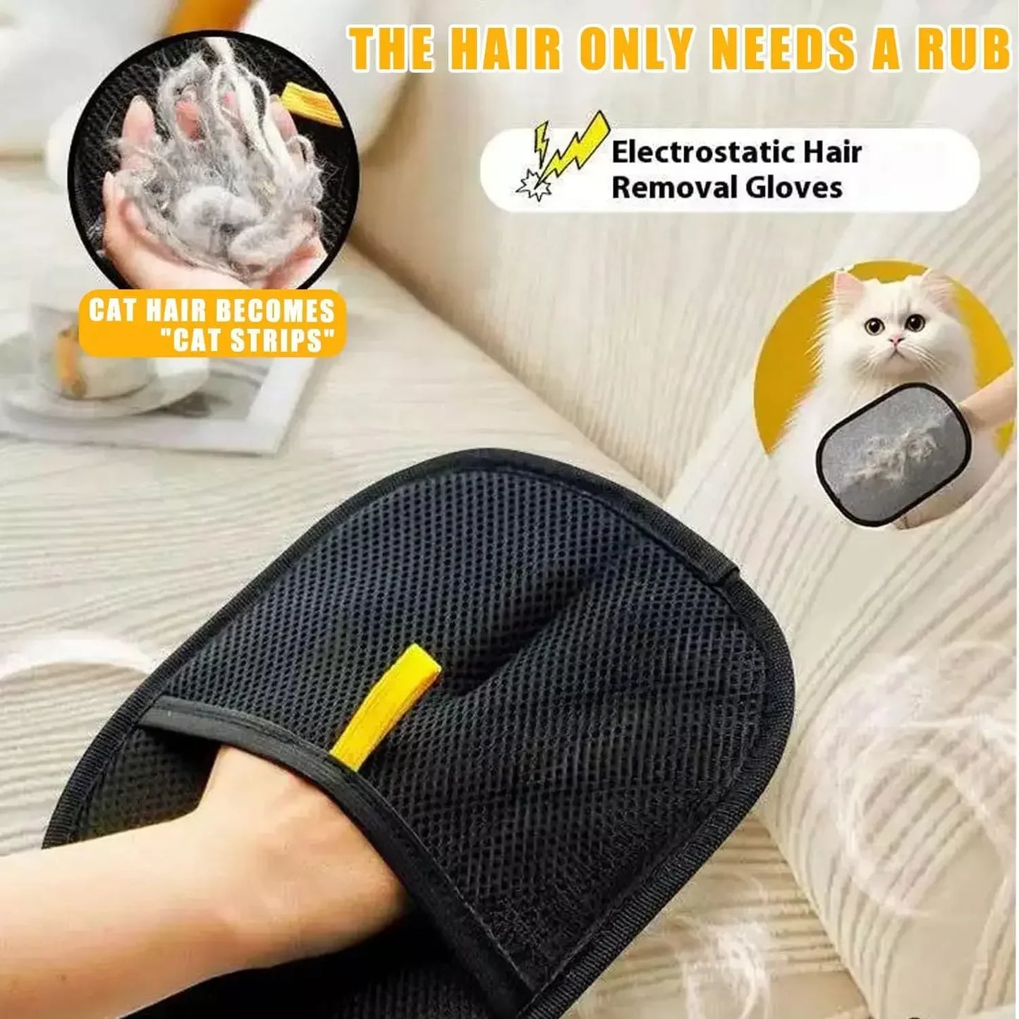 Pet Hair Remover Brush Kitten Hair Remover Gloves Deshedding Brush Glove for Dog Cat Double-Sided Fur Hair Cleaning for Carpet