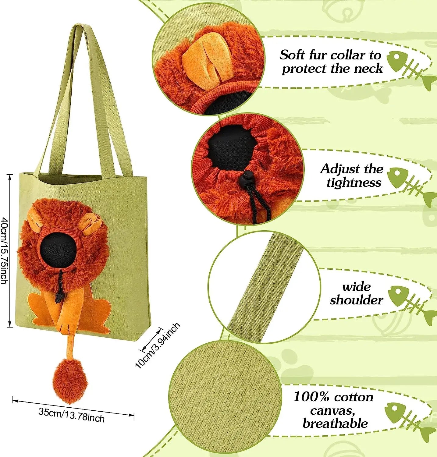 Pet Canvas Shoulder Bag Lion Shaped Carrier For Cat Comfortable Cats Carrying Pouch Handbag Puppy Messenger Bag For Out Travel