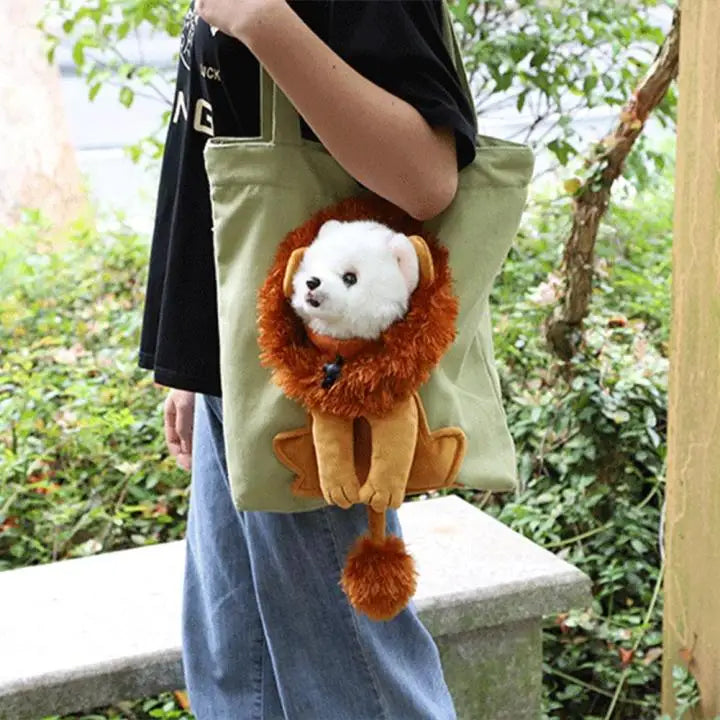 Pet Canvas Shoulder Bag Lion Shaped Carrier For Cat Comfortable Cats Carrying Pouch Handbag Puppy Messenger Bag For Out Travel