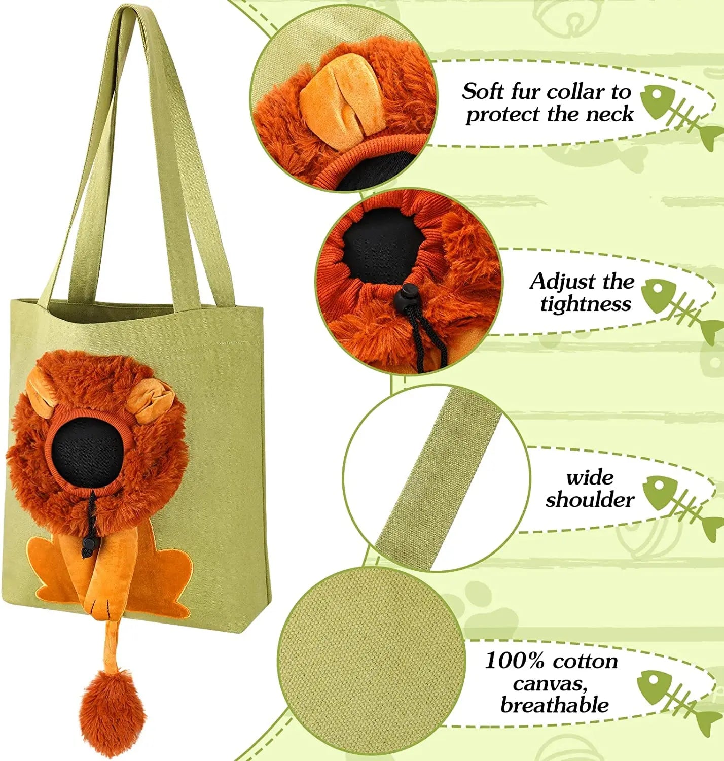 Pet Canvas Shoulder Bag Lion Shaped Carrier For Cat Comfortable Cats Carrying Pouch Handbag Puppy Messenger Bag For Out Travel