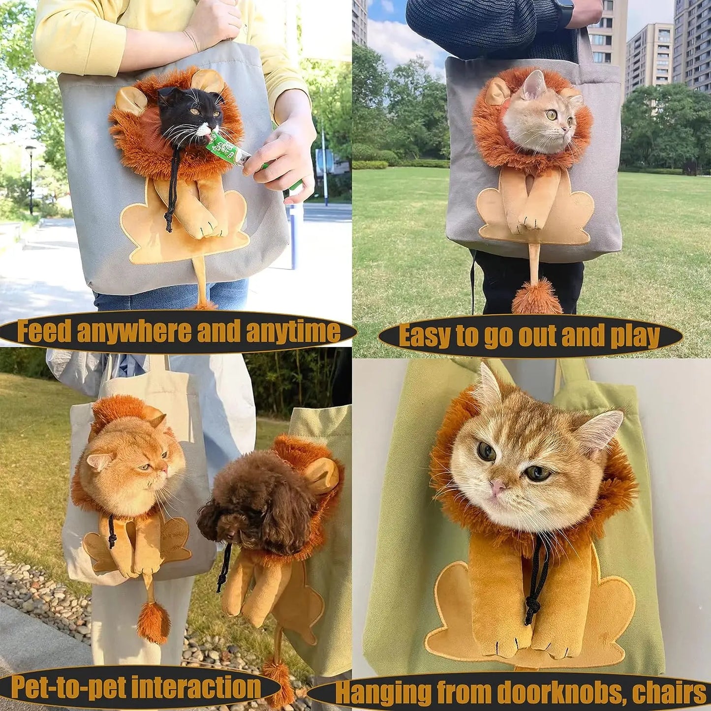 Pet Canvas Shoulder Bag Lion Shaped Carrier For Cat Comfortable Cats Carrying Pouch Handbag Puppy Messenger Bag For Out Travel