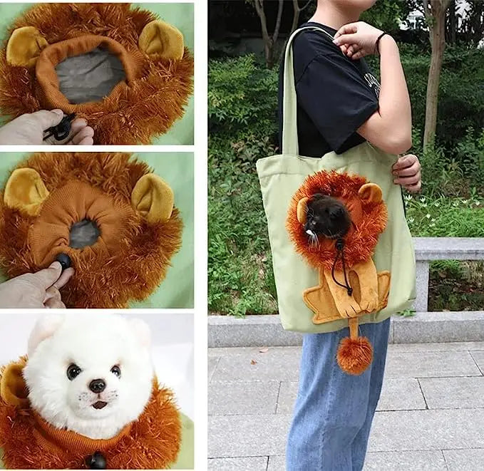 Pet Canvas Shoulder Bag Lion Shaped Carrier For Cat Comfortable Cats Carrying Pouch Handbag Puppy Messenger Bag For Out Travel