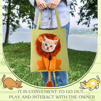 Pet Canvas Shoulder Bag Lion Shaped Carrier For Cat Comfortable Cats Carrying Pouch Handbag Puppy Messenger Bag For Out Travel