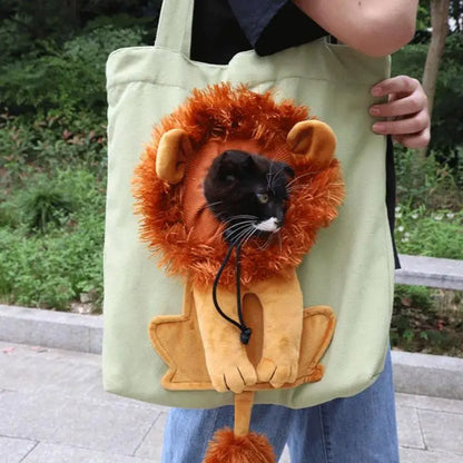Pet Canvas Shoulder Bag Lion Shaped Carrier For Cat Comfortable Cats Carrying Pouch Handbag Puppy Messenger Bag For Out Travel